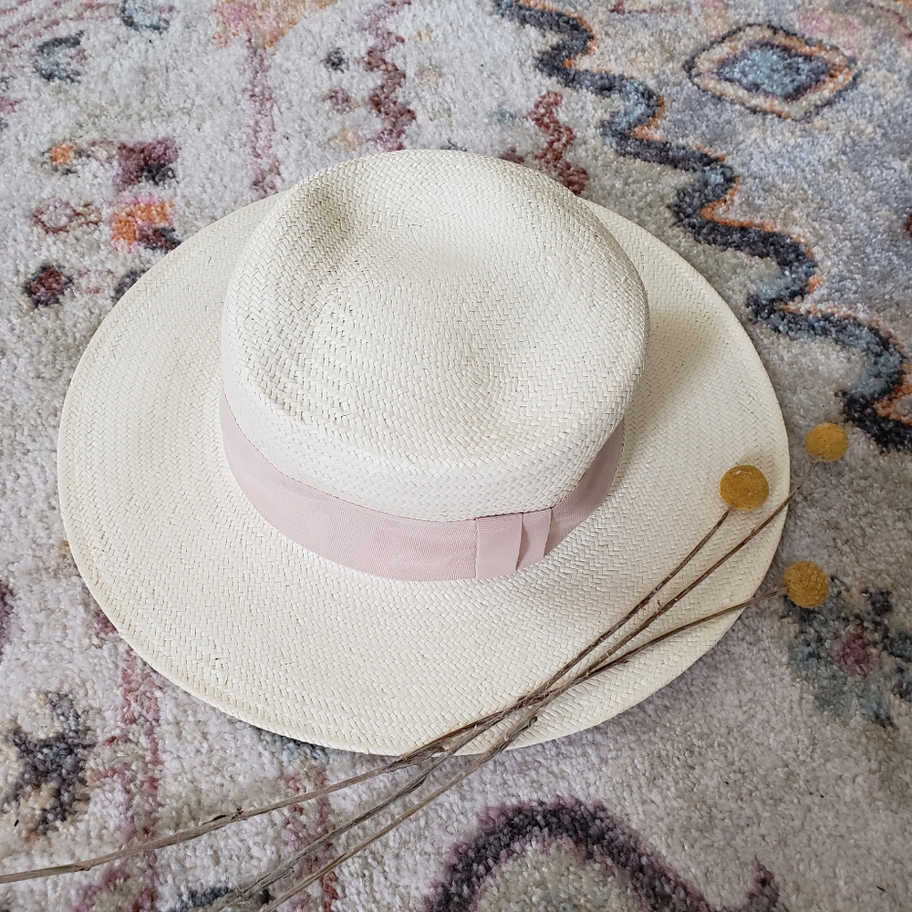 Luca and Grae Cream & Pink Boater Hat